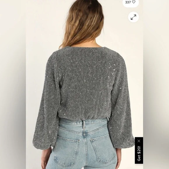 Lulus Silver and Black Sparkle Lined Top Sz M - Picture 4 of 16